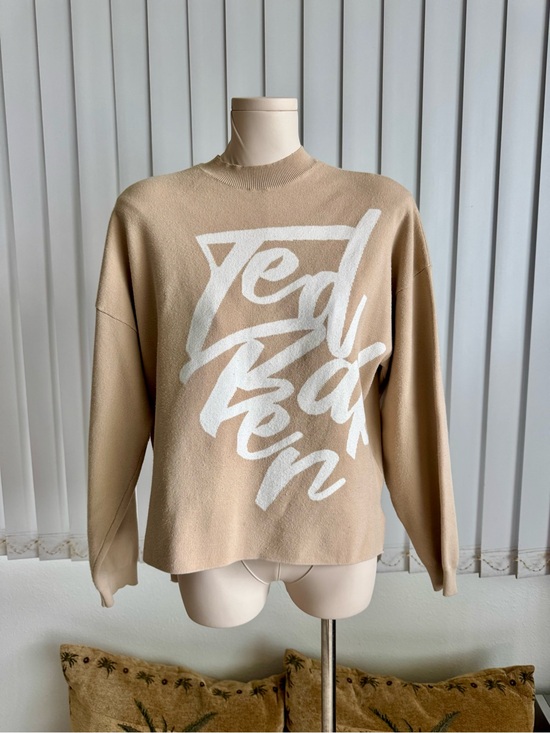 Ted Baker London Sweaters - Ted Baker London Beige Logo Knit Sweater Size 0 Oversized Minimalist